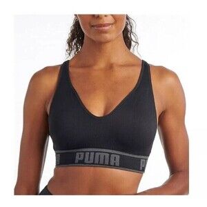 PUMA Sports Bra Women's Size M Black Seamless Padded Stretch Adjustable